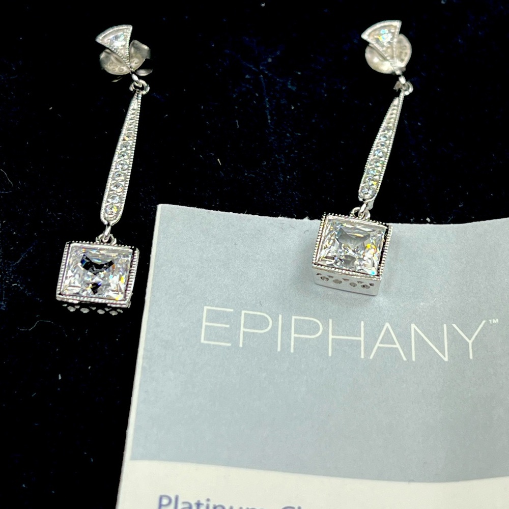Epiphany Diamonique Drop Earrings – Platinum-Clad Sterling Silver, 1.5"